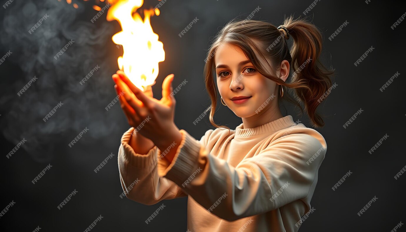 Una niña  con fuego